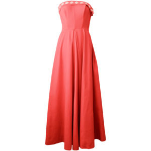 50's Long Red Coral Strapless Dress by Bonwit Teller